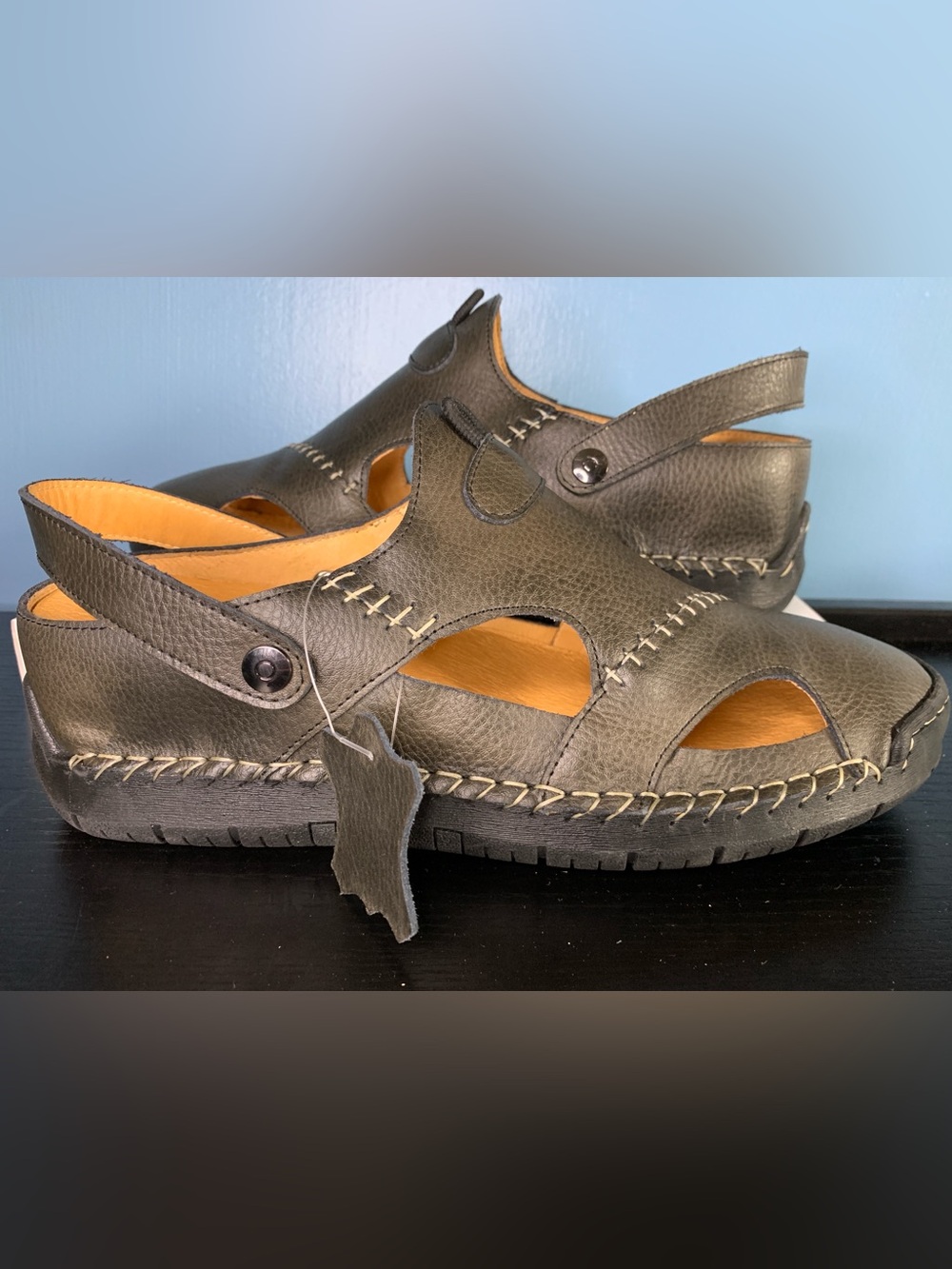 Toto Black Leather Elevator Clog Sandal